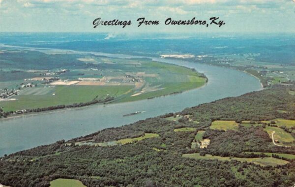 Owensboro Kentucky Greetings Ohio River Aerial View Postcard AA69269
