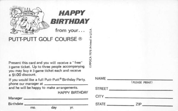 Putt-Putt Golf Course Birthday Greetings Coupon Card Vintage Postcard AA69270 - Image 2