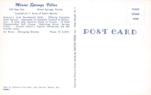 Miami Springs Florida Miami Springs Villas Chrome Vintage Postcard U6775 - Image 2