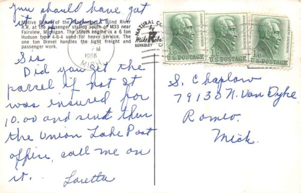 Fairview Michigan Blind River R.R. at Passenger Station Chrome Postcard U6783 - Image 2