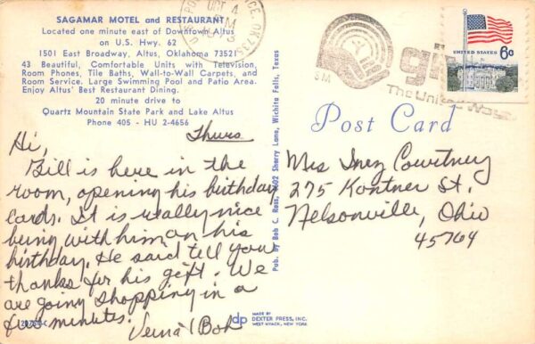 Altus Oklahoma Sagamar Motel and Restaurant Vintage Postcard TT0002 - Image 2