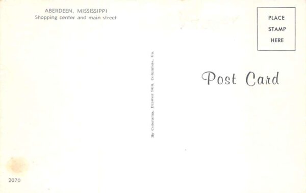 Aberdeen Mississippi Shopping Center, Main Street Vintage Postcard TT0009 - Image 2