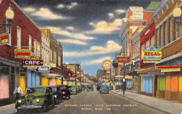 Biloxi Mississippi Howard Avenue, Main Business District Vintage Postcard TT0018