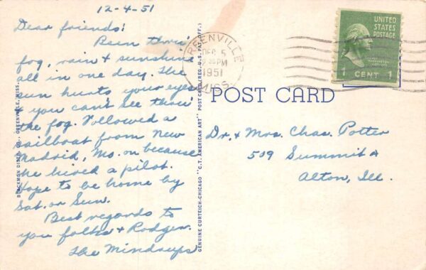 Greenville Mississippi Biz District w/ Rexall Drug Store Vintage Postcard TT0022 - Image 2