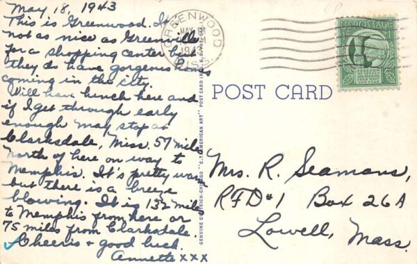 Greenwood Mississippi Business District, Howard Street Vintage Postcard TT0026 - Image 2