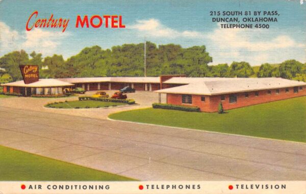 Duncan Oklahoma Century Motel Vintage Postcard TT0028