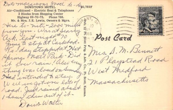 Durant Oklahoma Downtown Motel Vintage Postcard TT0029 - Image 2