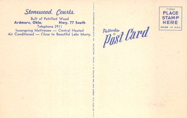 Ardmore Oklahoma Stonewood Courts Motel Vintage Postcard TT0032 - Image 2