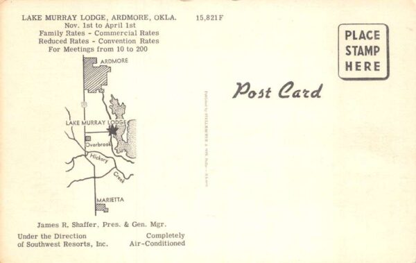 Ardmore Oklahoma Lake Murray Lodge Vintage Postcard TT0035 - Image 2