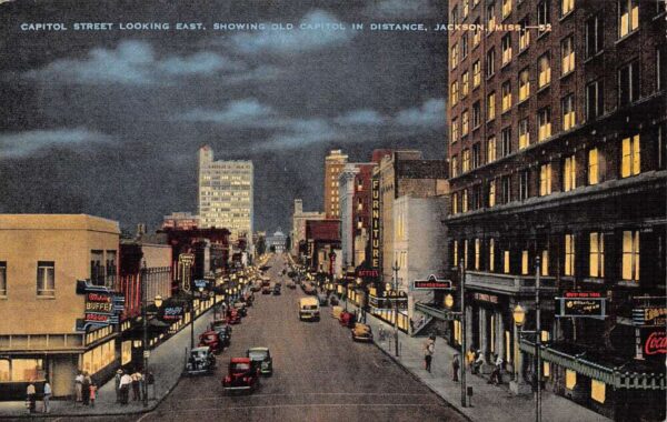 Jackson Mississippi Capitol St Looking E, w/ Coca-Cola Sign Vintage PC TT0046