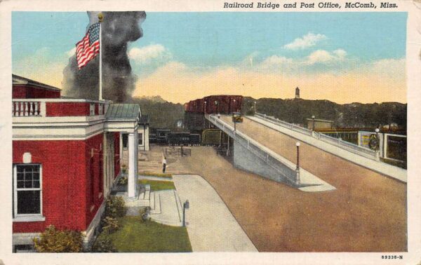 McComb Mississippi Railroad Bridge and Post Office Vintage Postcard TT0049