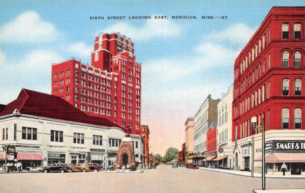Meridian Mississippi Sixth Street Looking East Vintage Postcard TT0051