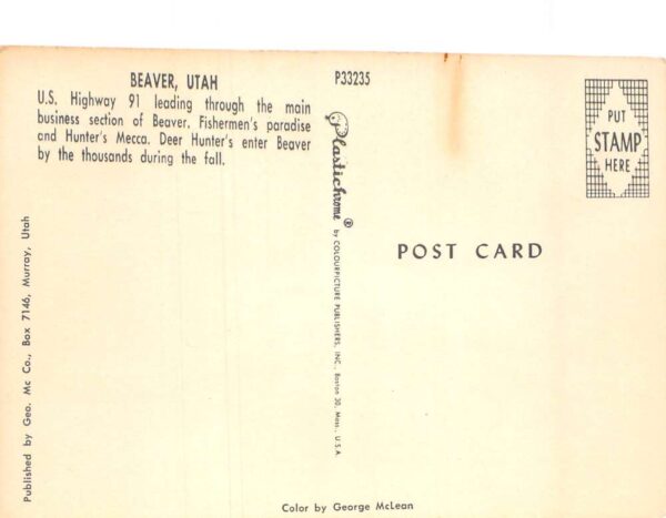 Beaver Utah Business Section, US Hwy 91 Vintage Postcard TT0055 - Image 2