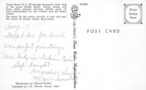 Roosevelt Utah US 40, First Security Bank Vintage Postcard TT0065 - Image 2