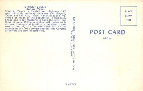 Sonora Texas Street Scene, Hwy 277 Vintage Postcard TT0068 - Image 2