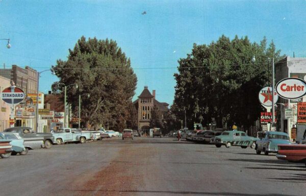 Choteau Montana Street Scene w/ Texaco Gas Pump Vintage Postcard TT0080
