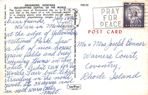 Drummond Montana Bull Shipping Center, Breeding Capital Vintage Postcard TT0082 - Image 2