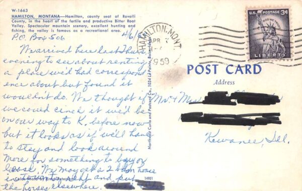 Hamilton Montana Street Scene, Ravalli County Vintage Postcard TT0084 - Image 2