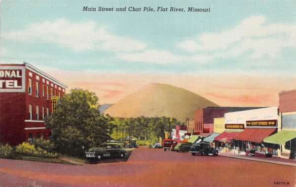 Flat River Missouri Main Street and Chat Pile Vintage Postcard TT0098