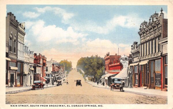 El Dorado Springs Missouri Main St., S. From Broadway Color Lithograph PC U6819