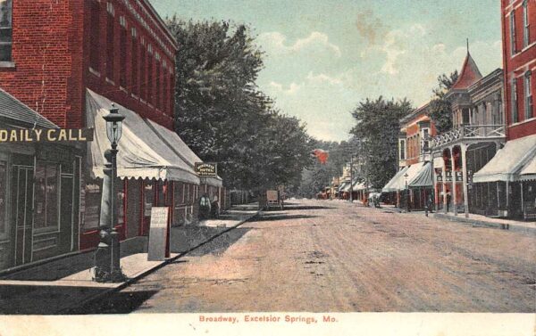 Excelsior Springs Missouri Broadway, Drug Store, Color Lithograph PC U6862