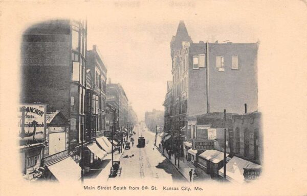 Kansas City Missouri Main St., South From 8th St., B/W Lithograph PC U6865
