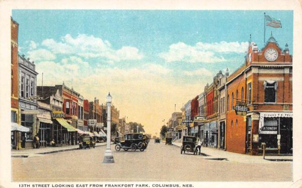 Columbus Nebraska 13th St., E. From Frankfort Park, Color Lithograph PC U6879
