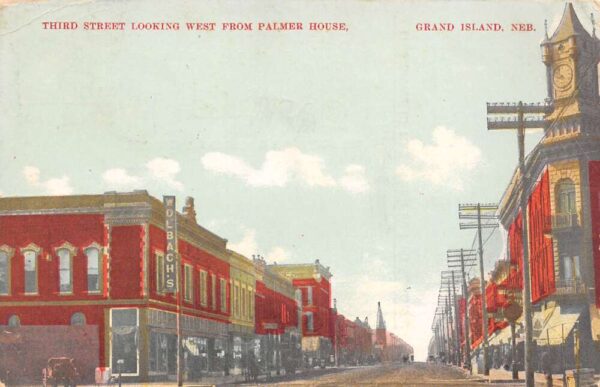 Grand Island Nebraska 3rd Street, W. From Palmer House Color Lithograph PC U6882