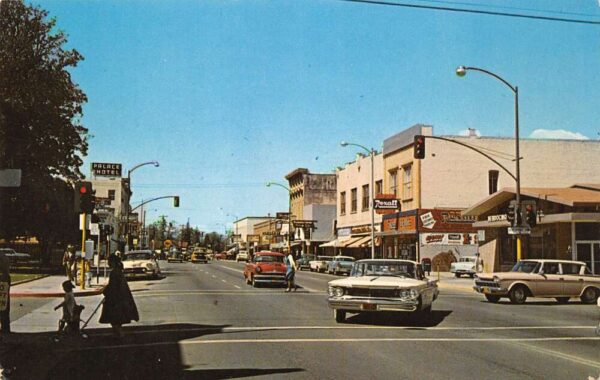Ukiah California Street Scene, Rexall Drugs, Photochrome Vintage Postcard U6894