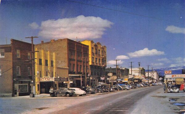 Truckee California Street Scene, Drug Store, Photochrome Vintage Postcard U6903