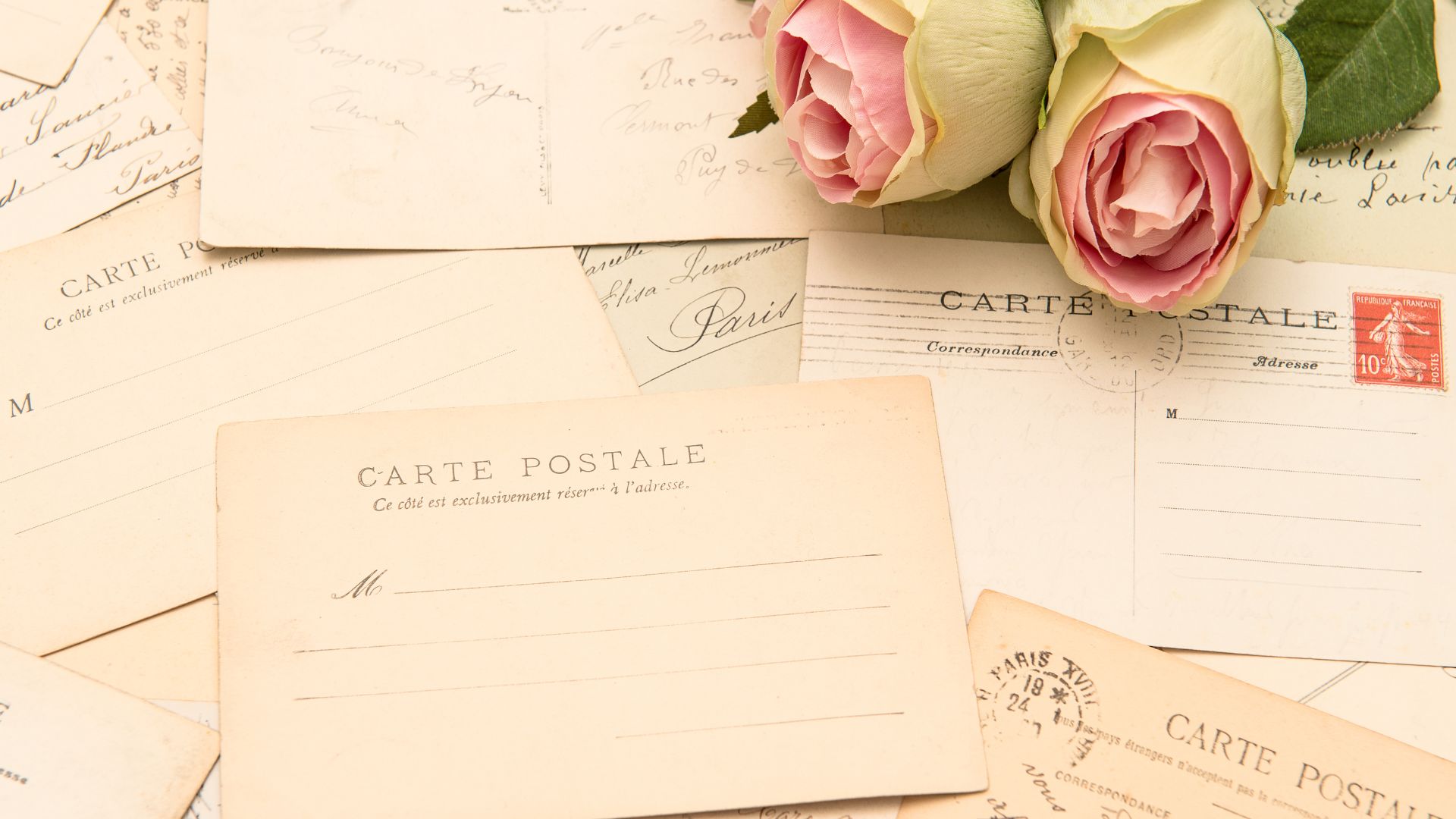 vintage postcards with roses