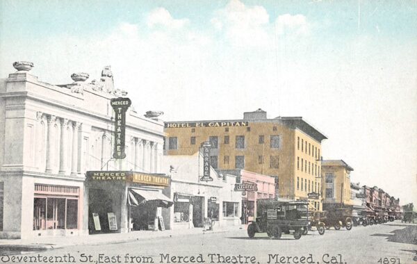 Merced California 17th St., East From Merced Theatre, Color Lithograph PC U6947