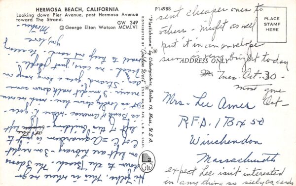 Hermosa Beach California View Down Pier Ave., Rexall Drug Store Postcard U6971 - Image 2