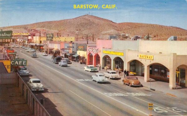 Barstow California Town Scene, Safeway Grocery Store, Chrome Vintage PC U7009