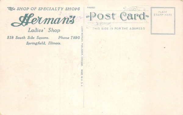 Springfield Illinois Herman's Ladies Shop, White Border Vintage Postcard U7029 - Image 2