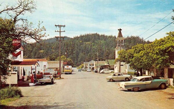 Eastsound Washington Town Scene, Near Orcas Island, Chevron Gas Postcard U7034