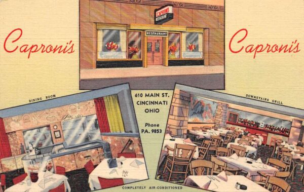 Cincinnati Ohio Caproni's Restaurant Multi-View Linen Vintage Postcard U7057