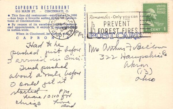Cincinnati Ohio Caproni's Restaurant Multi-View Linen Vintage Postcard U7057 - Image 2
