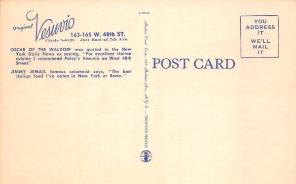 New York City New York Vesuvio Restaurant Multi-View Linen Vintage PC U7059 - Image 2