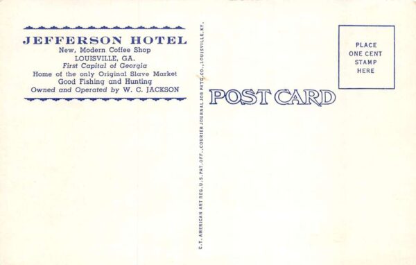 Louisville Georgia Jefferson Hotel, Coca Cola Sign, White Border Postcard U7062 - Image 2