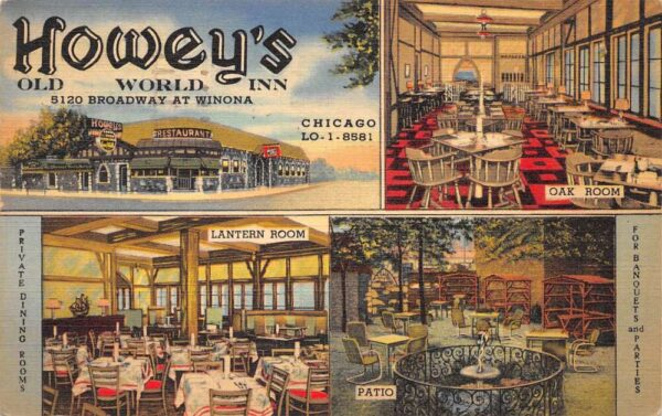 Winona Illinois Howey's Restaurant & Bar Multi-View Linen Vintage PC U7073