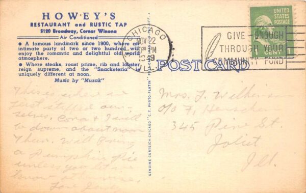 Winona Illinois Howey's Restaurant & Bar Multi-View Linen Vintage PC U7073 - Image 2