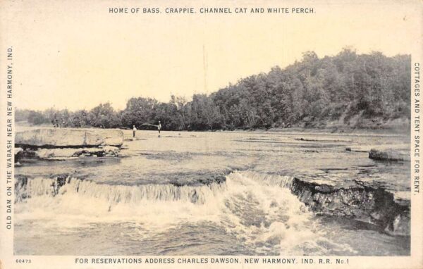 New Harmony Indiana Dam On Wabash River, B/W Photo Print Vintage Postcard U7089