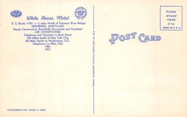 Newburg Maryland White House Motel, Multi-View Linen Vintage Postcard U7092 - Image 2