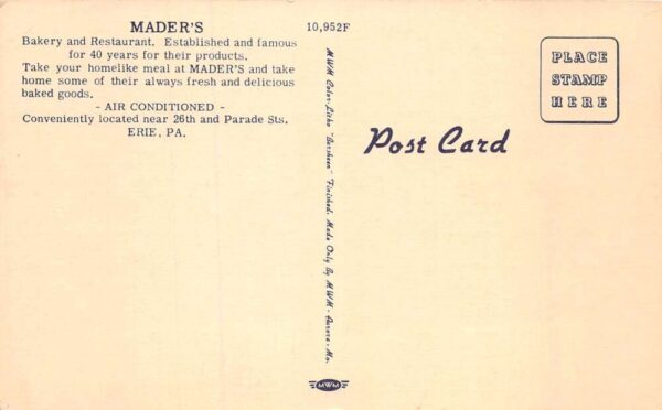 Erie Pennsylvania Mader's Bakery & Restaurant, Multi-View Linen PC U7098 - Image 2