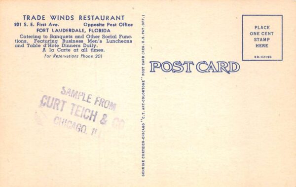 Ft. Lauderdale Florida Trade Winds Restaurant, Multi-View Linen Postcard U7099 - Image 2