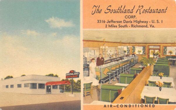 Richmond Virginia Southland Restaurant, Multi-View Linen Vintage Postcard U7108