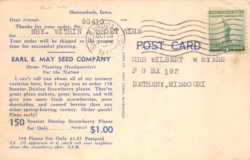 Shenandoah Iowa Earl May Seed Co Zinnia Flowers Adv Postcard AA69369 - Image 2