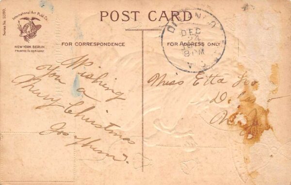 Christmas Greetings Angel Ringing Bell Vintage Postcard AA69381 - Image 2