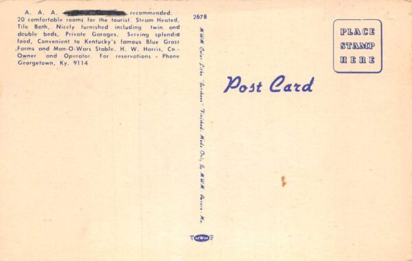Georgetown Kentucky Marshall's Court Gas Station Linen Postcard AA69396 - Image 2